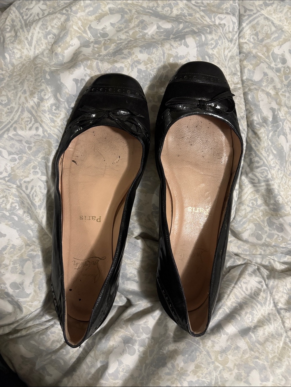 Christian Louboutin Black Patent Leather Bow Flats